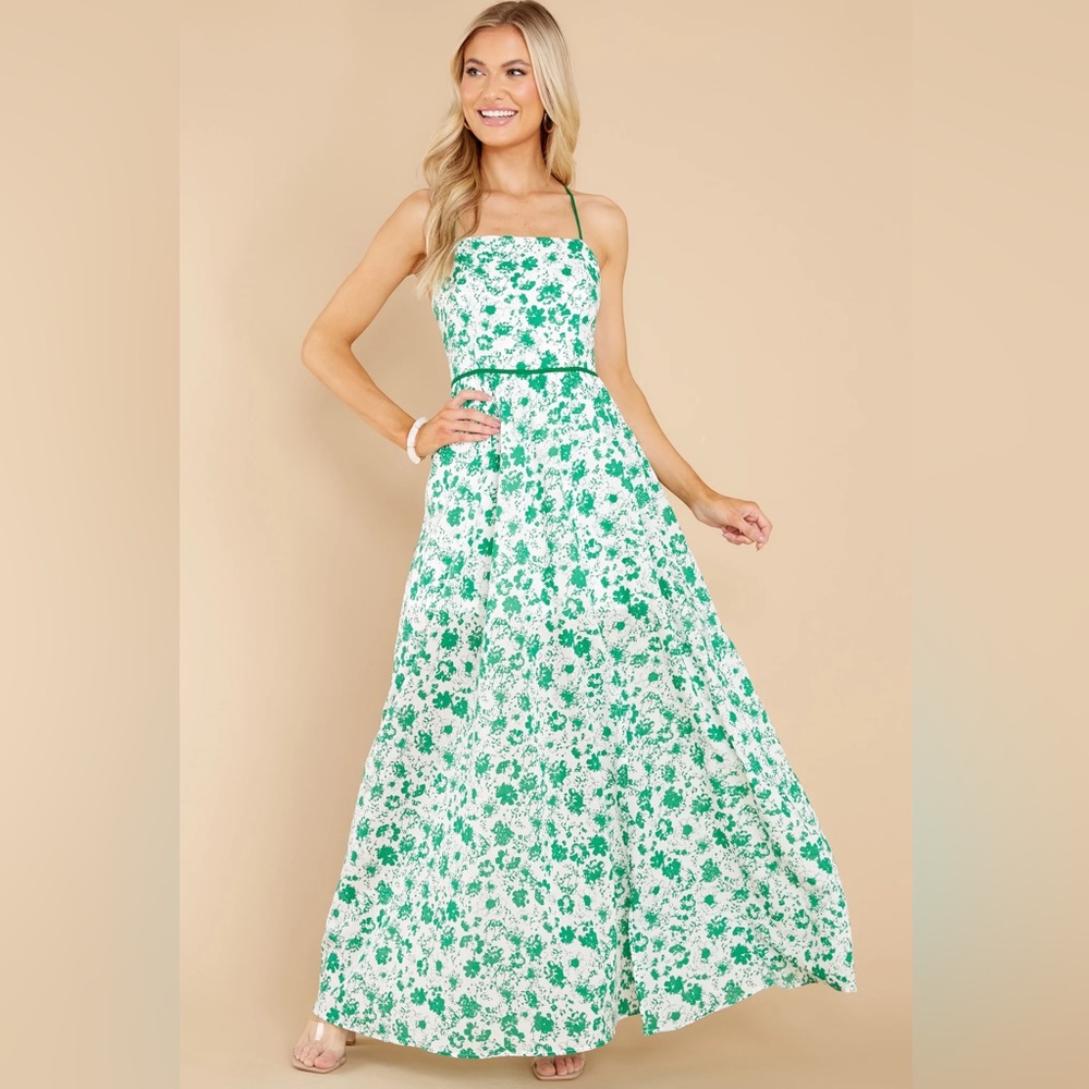 Red Dress Sweet Laughter Green Floral Maxi NWT